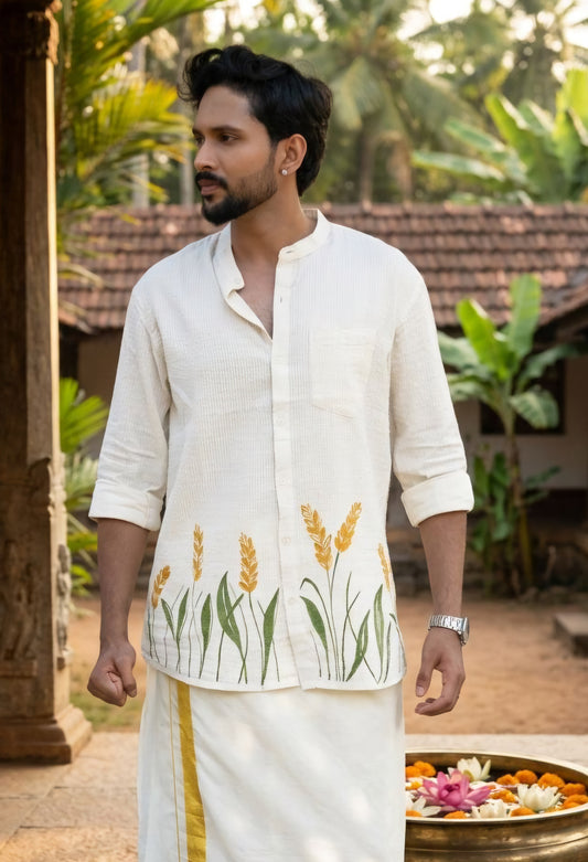 Offwhite Full Sleeve Shirt with Nelkathir Handpainted
