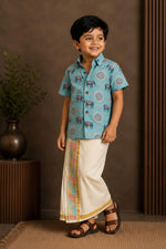 Premium Linen Cotton Shirt Digital printed + Dhoti Combo For Kids RWL006