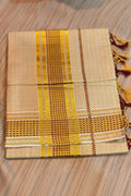 SMALL CHECKED TISSUE KASAVU SAREE - GOLD AND MAROON