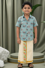 Premium Linen Cotton Shirt Digital printed + Dhoti Combo For Kids RWL006