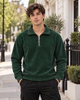 Corduroy Quarter-Zip Sweatshirt – Bottle Green
