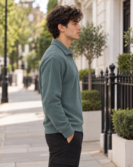 Corduroy Quarter-Zip Sweatshirt – Muted Teal