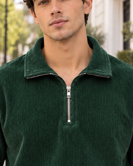 Corduroy Quarter-Zip Sweatshirt – Bottle Green