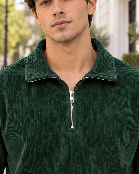 Corduroy Quarter-Zip Sweatshirt – Bottle Green